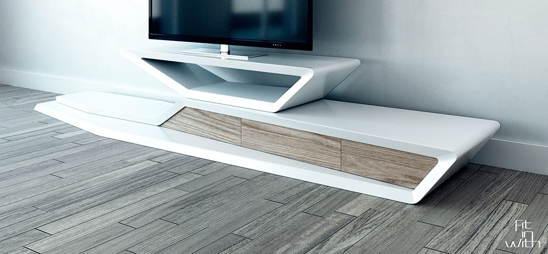 Fit in With. Modelo Tecum. Mueble para TV en Solid Surface